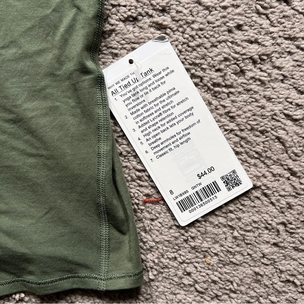 $44 Lululemon All Tied Up Tank Top *Pima Cotton
Green Twill size 8 - Picture 3 of 8